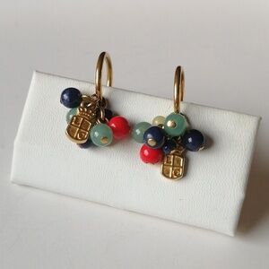 Vintage LC Liz Claiborne Gold-filled Multicolor Beaded Cluster Hoop Earrings